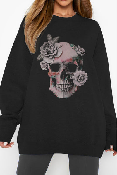 Skull & Roses Dropped Sleeve Sweater
